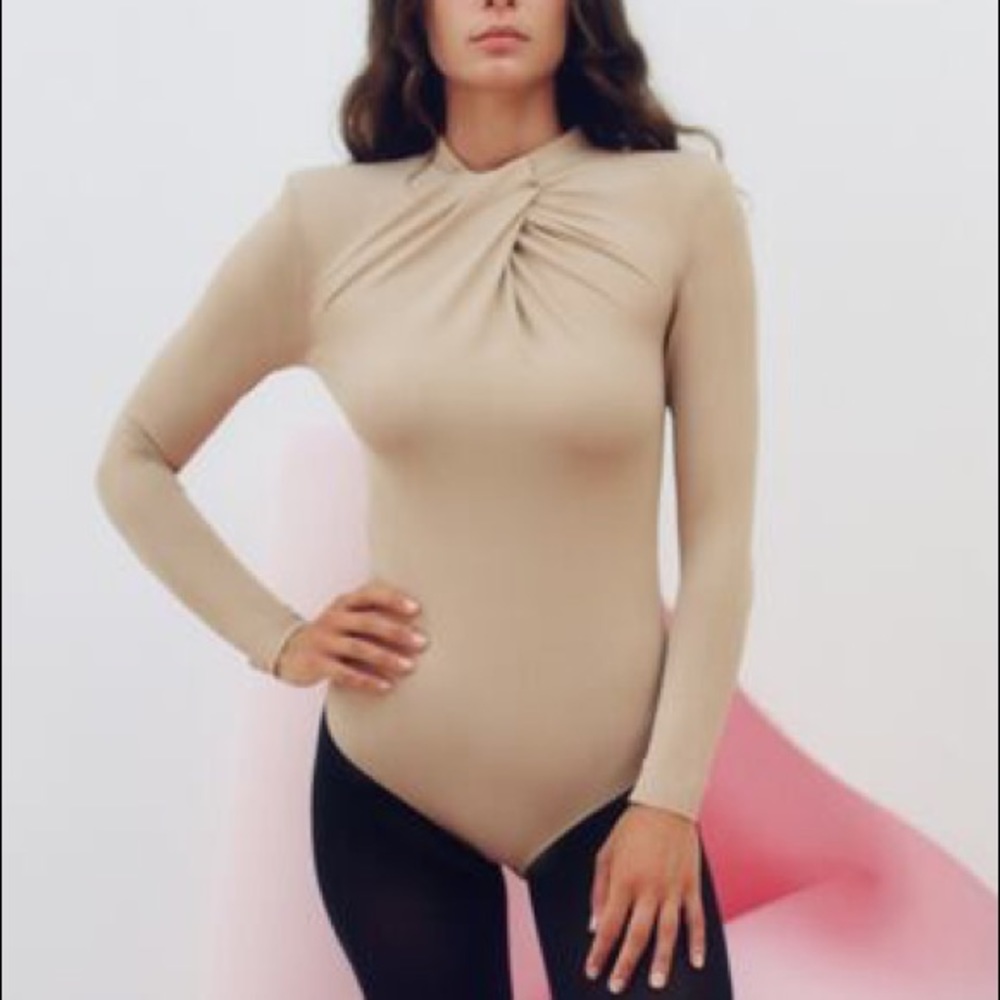Zara Beige Long Sleeve Bodysuit